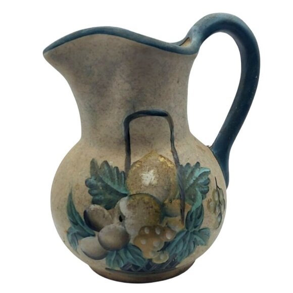 Vintage Hand Painted Fruit Basket Rustic Ceramic Decorative Pitcher Jug - Picture 1 of 7